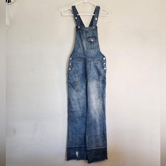 ASM Collection Denim Overalls Raw Frayed Hem NWT size XS - Picture 1 of 9